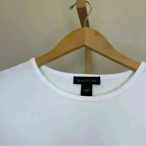 Harold’s Women's White Crew Neck Tee Size L Casual Solid T-Shirt - Picture 4 of 10